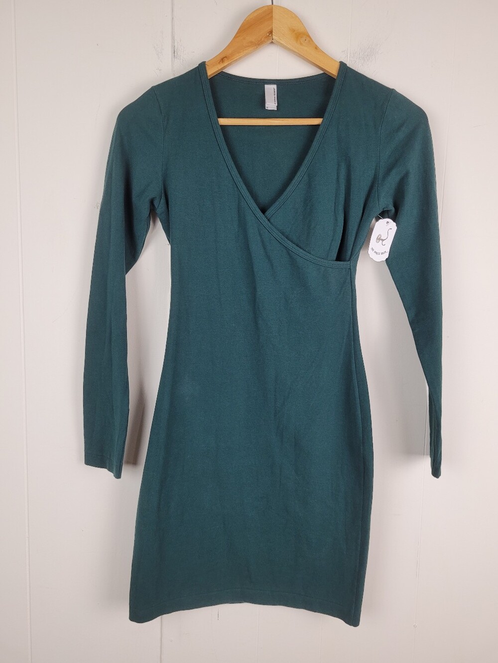 American Apparel Medium Teal Green Wrap Front Long Sleeve Mini Dress